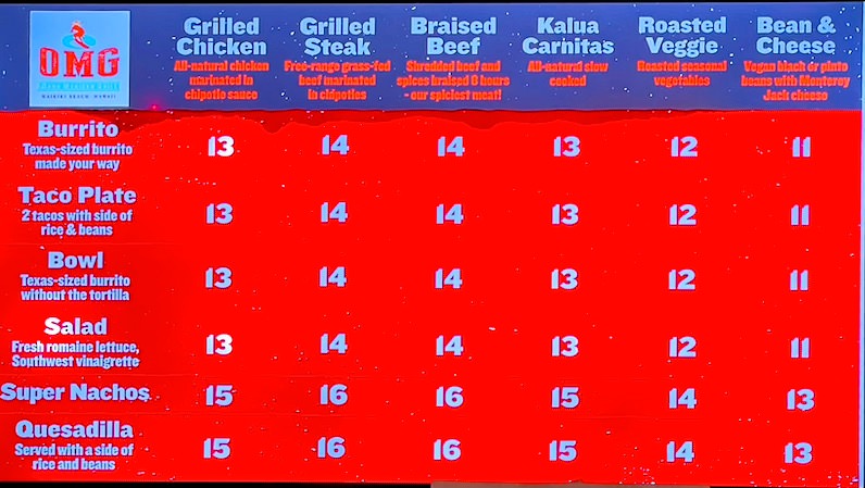 ワイキキのメキシカン「OMG」メニュー１