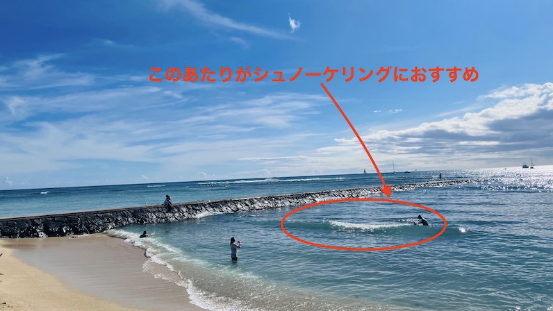 クィーンズビーチの桟橋のシュノーケリングスポット