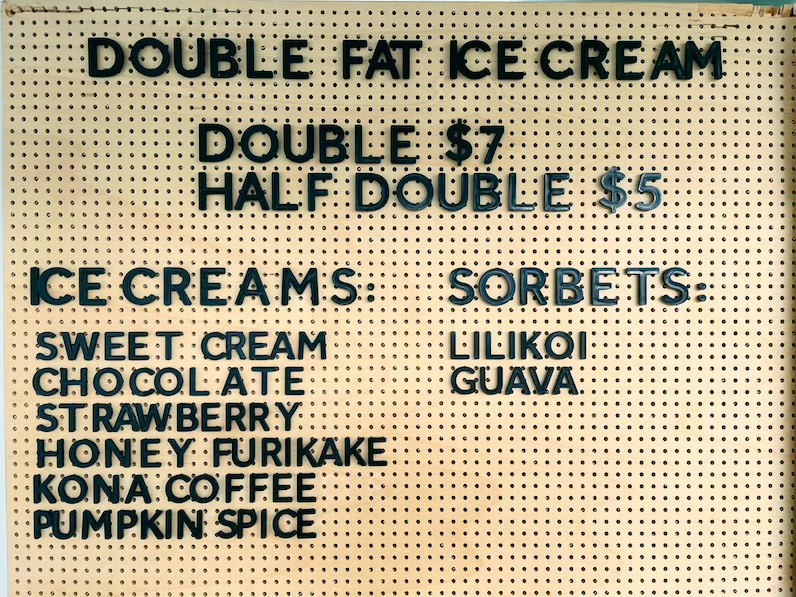 ダブルファット・アイスクリームのメニュー