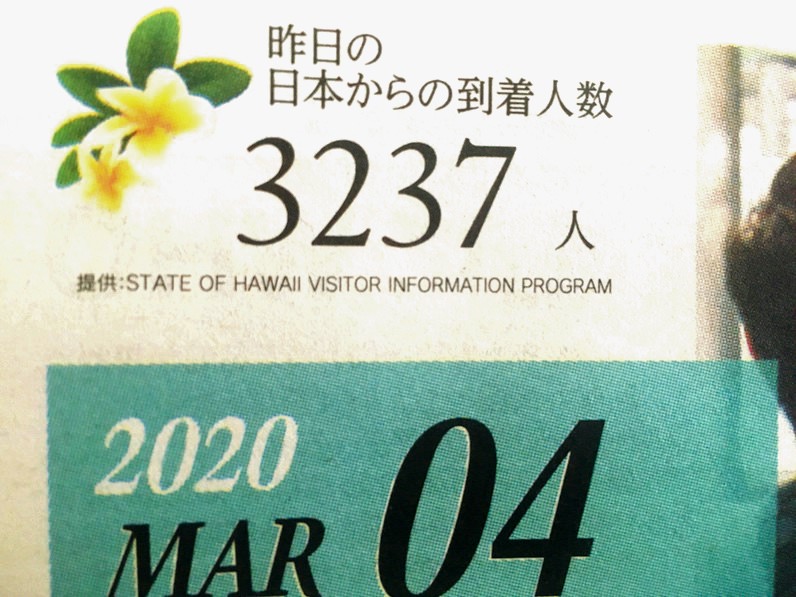 2020年3月３日の日本からハワイへの到着人数